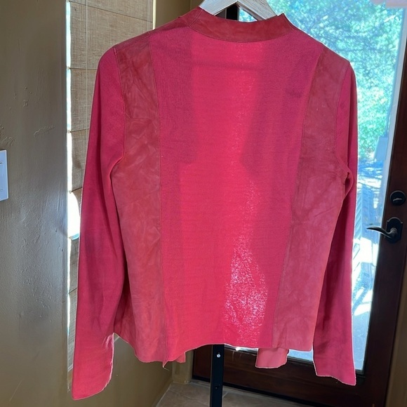 Elie Tahari Coral Lamb Suede Cotton Silk Blend Open Waterfall Jacket Size Medium - Picture 8 of 10